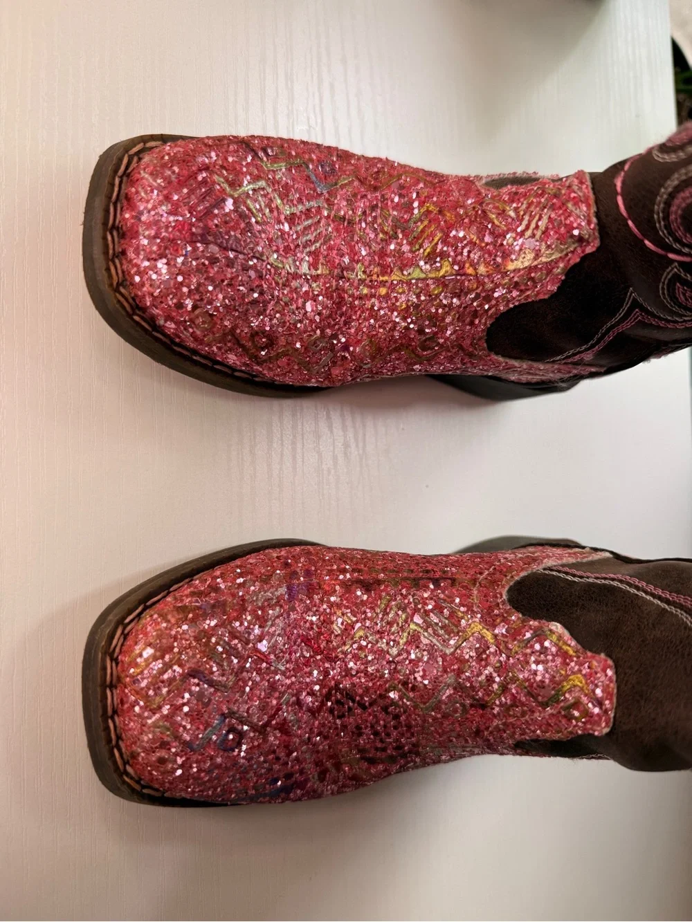 Roper Toddler Pink Glitter Aztec Square Toe Boot